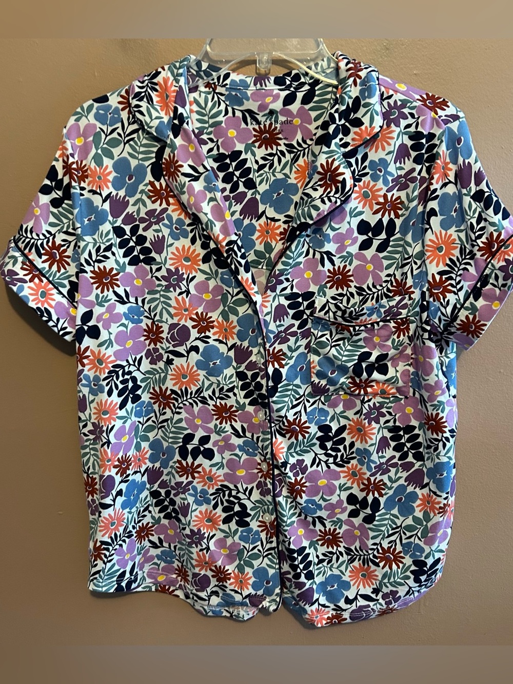 Kate Spade Pajama Soft Multicolor Floral Button Front Top Size Small